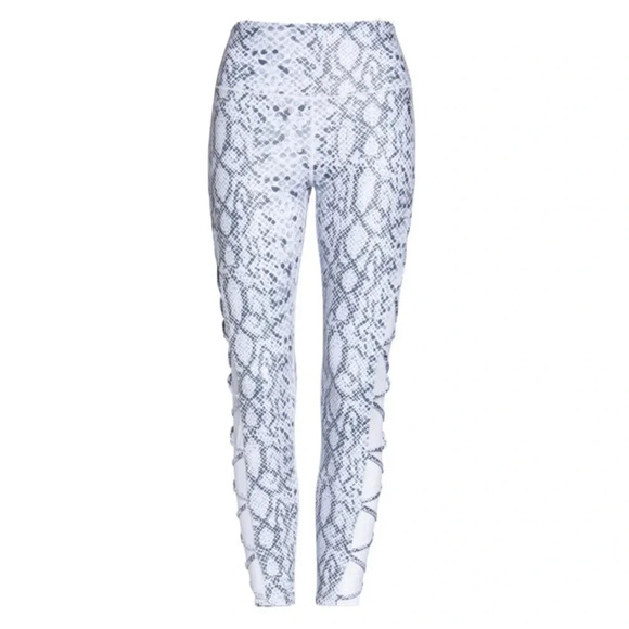 New Good American Snake print Legging Foil Zig Zag Python mesh detail activewear - Picture 2 of 15